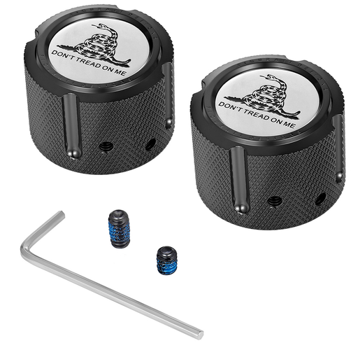 FIGURATI DESIGNS Axle Nut Cover - Front - Stainless Steel - Don't Tread On Me - Black FD40-FAC-BK