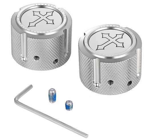 FIGURATI DESIGNS Axle Nut Cover - Front - Stainless Steel - Cross - Silver FD41-FAC-SS