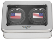 FIGURATI DESIGNS Axle Nut Cover - Front - Stainless Steel - Red/White/Blue Flag - Reversed - Black FD21R-FAC-BK