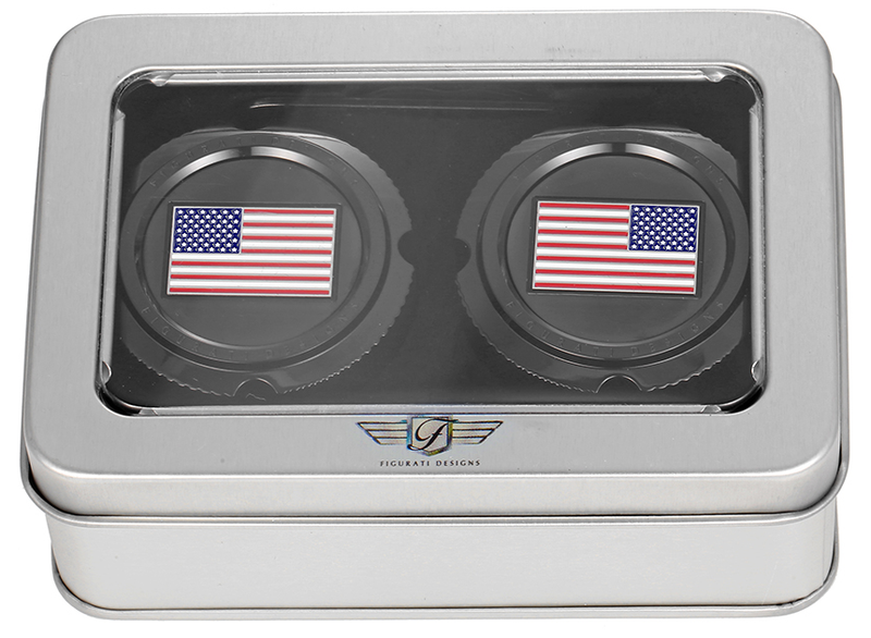 FIGURATI DESIGNS Axle Nut Cover - Front - Stainless Steel - Red/White/Blue Flag - Reversed - Black FD21R-FAC-BK