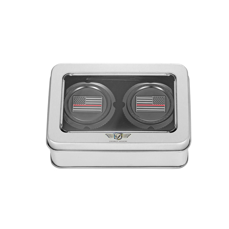 FIGURATI DESIGNS Axle Nut Cover - Front - Stainless Steel - Red Line Flag - Black FD75-FAC-BK