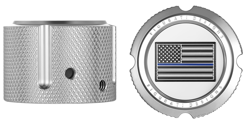 FIGURATI DESIGNS Axle Nut Cover - Front - Stainless Steel - Blue Line Flag - Silver FD70-FAC-SS