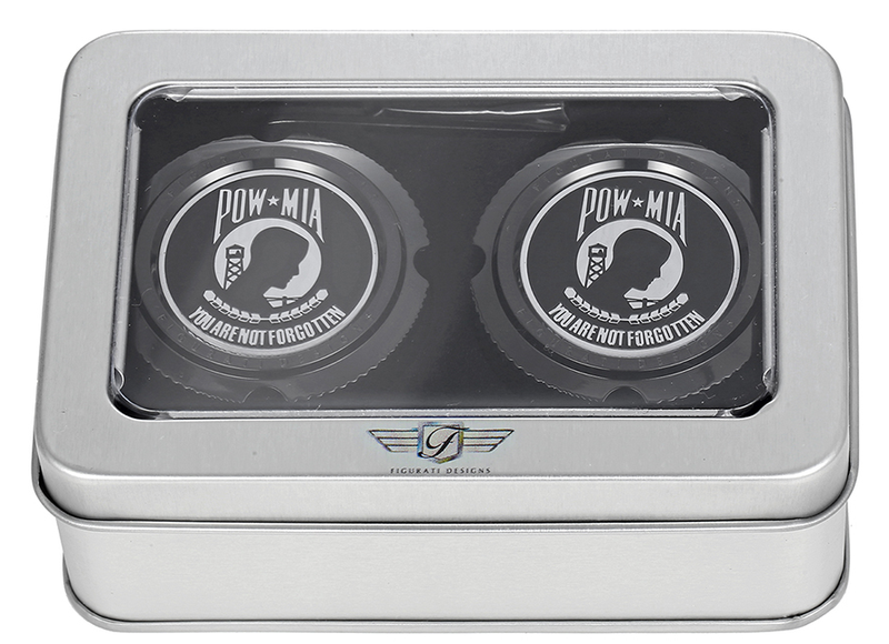 FIGURATI DESIGNS Axle Nut Cover - Front - Stainless Steel - POW MIA - Black FD50-FAC-BK