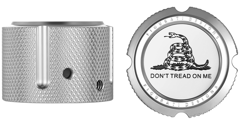 FIGURATI DESIGNS Axle Nut Cover - Front - Stainless Steel - Don't Tread On Me - Silver FD40-FAC-SS