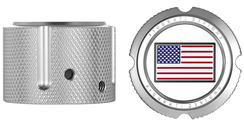 FIGURATI DESIGNS Axle Nut Cover - Front - Stainless Steel - Red/White/Blue Flag - Reversed - Silver FD20-FAC-SS