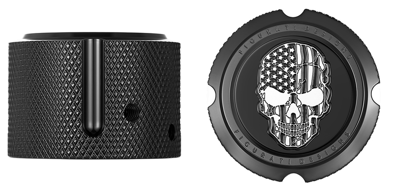 FIGURATI DESIGNS Axle Nut Cover - Front - Stainless Steel - American Flag Skull - Contrast Cut - Black FD28-FAC-BK