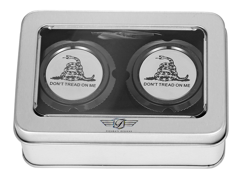 FIGURATI DESIGNS Axle Nut Cover - Front - Stainless Steel - Don't Tread On Me - Black FD40-FAC-BK