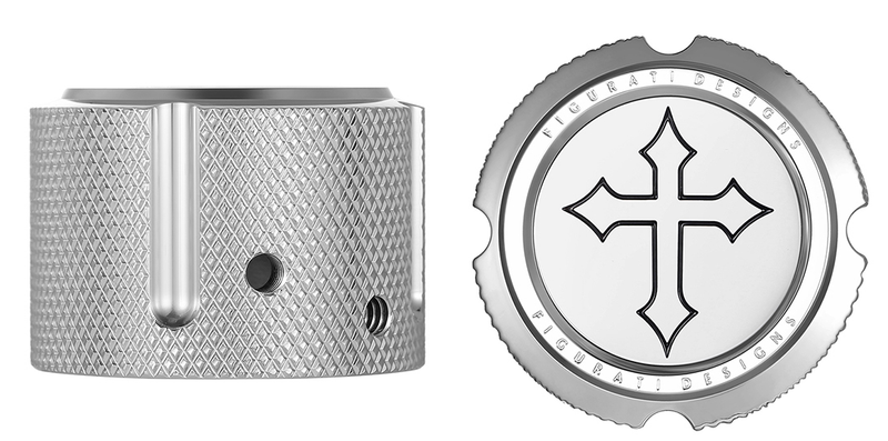 FIGURATI DESIGNS Axle Nut Cover - Front - Stainless Steel - Cross - Silver FD41-FAC-SS