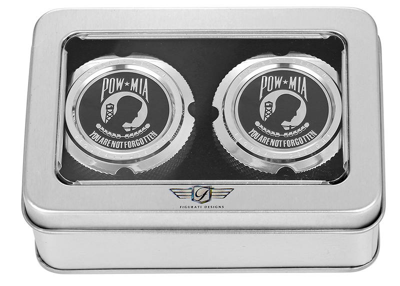 FIGURATI DESIGNS Axle Nut Cover - Front - Stainless Steel - POW MIA - Silver FD50-FAC-SS