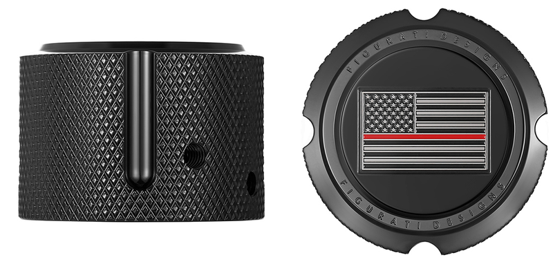FIGURATI DESIGNS Axle Nut Cover - Front - Stainless Steel - Red Line Flag - Black FD75-FAC-BK