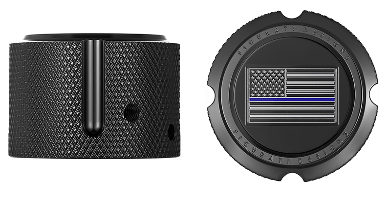 FIGURATI DESIGNS Axle Nut Cover - Front - Stainless Steel - Stainless Steel - Blue Line Flag - Black FD71-FAC-BK