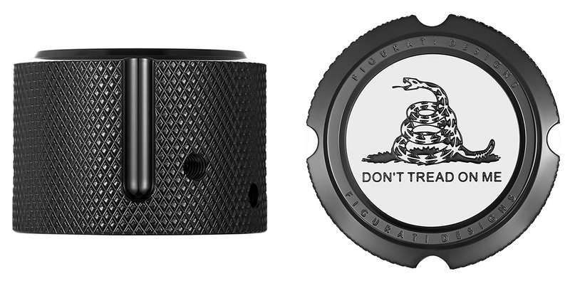 FIGURATI DESIGNS Axle Nut Cover - Front - Stainless Steel - Don't Tread On Me - Black FD40-FAC-BK