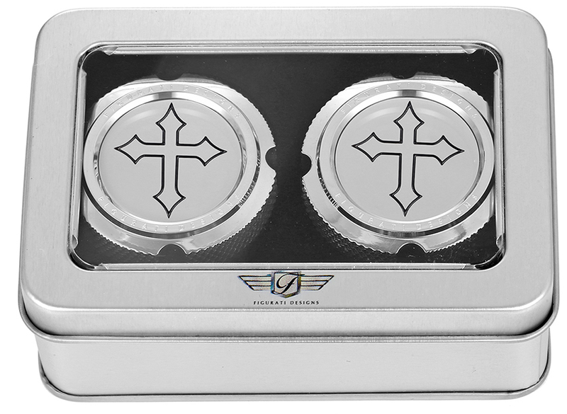 FIGURATI DESIGNS Axle Nut Cover - Front - Stainless Steel - Cross - Silver FD41-FAC-SS