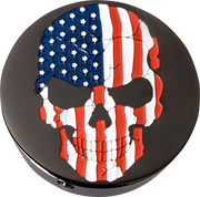 FIGURATI DESIGNS Swing Arm Covers - Red/White/Blue Flag Skull - Custom - Black FD25-AFSKULL-BK