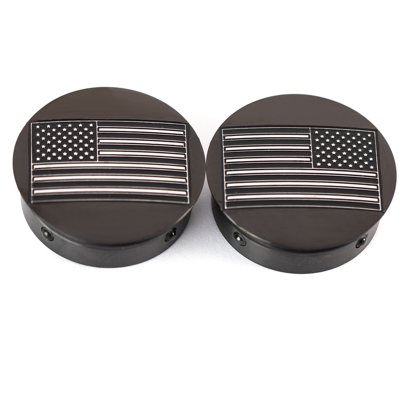 FIGURATI DESIGNS Swing Arm Covers - Black Contrast Cut American Flag - Custom - Reversed - Black FD26R-AF-CC-BK