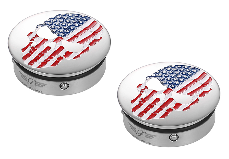 FIGURATI DESIGNS Swing Arm Covers - Red/White/Blue Flag Skull FD24-AFSKULL-SS