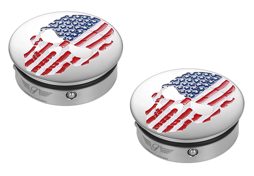 FIGURATI DESIGNS Swing Arm Covers - Red/White/Blue Flag Skull FD24-AFSKULL-SS