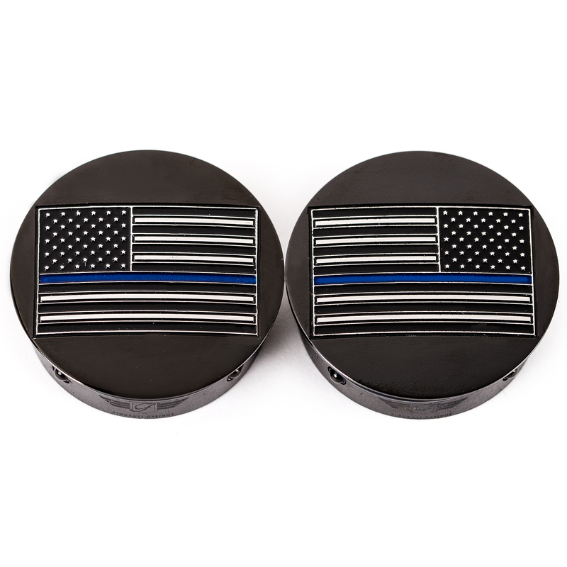 FIGURATI DESIGNS Swing Arm Covers - Blue Line American Flag - Custom - Black - Reversed FD71-AFBL-BLK