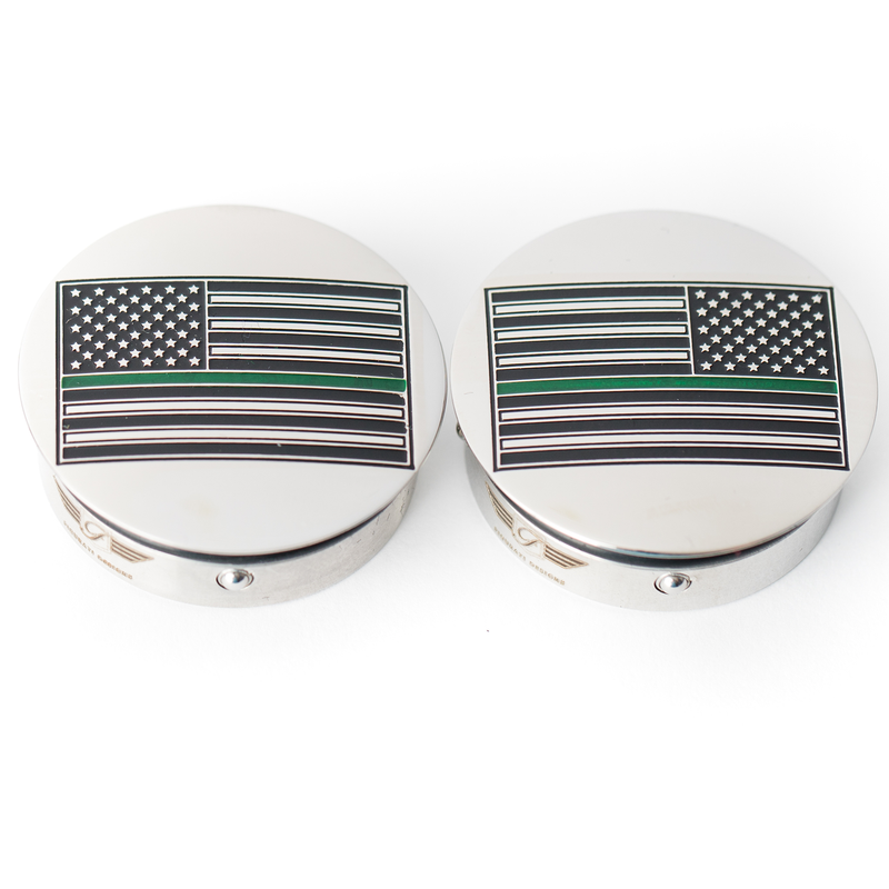 FIGURATI DESIGNS Swing Arm Covers - Green Line American Flag - Custom - Reversed FD72-AFGL-SS