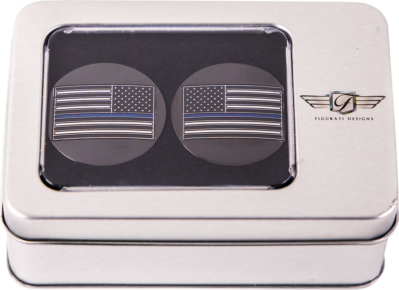 FIGURATI DESIGNS Swing Arm Covers - Blue Line American Flag - Custom - Black - Reversed FD71-AFBL-BLK