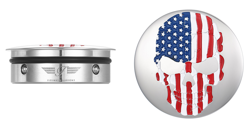 FIGURATI DESIGNS Swing Arm Covers - Red/White/Blue Flag Skull FD24-AFSKULL-SS