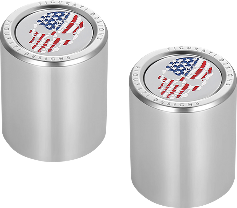 FIGURATI DESIGNS Docking Covers - Red/White/Blue American Flag Skull - Short - Silver FD24-DC-2530-SS