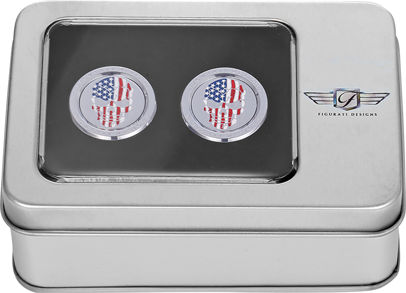 FIGURATI DESIGNS Docking Covers - Red/White/Blue American Flag Skull - Short - Silver FD24-DC-2530-SS