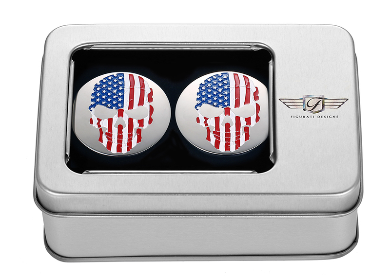 FIGURATI DESIGNS Swing Arm Covers - Red/White/Blue Flag Skull FD24-AFSKULL-SS