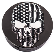 FIGURATI DESIGNS Swing Arm Covers - Contrast Cut - American Flag Skull - Custom - Black FD28-BKSKULL-CC