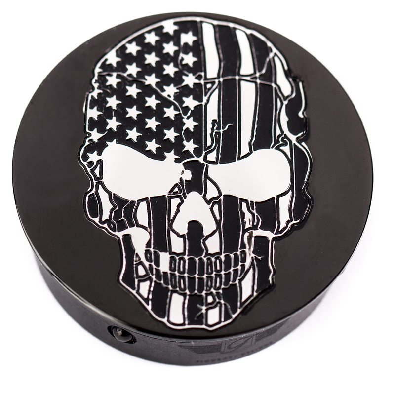 FIGURATI DESIGNS Swing Arm Covers - Contrast Cut - American Flag Skull - Custom - Black FD28-BKSKULL-CC