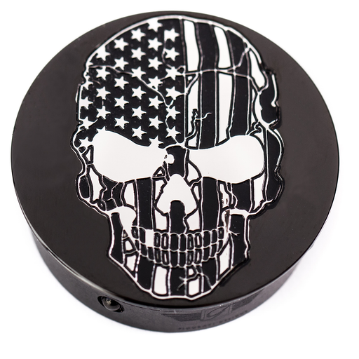 FIGURATI DESIGNS Swing Arm Covers - Contrast Cut - American Flag Skull - Custom - Black FD28-BKSKULL-CC