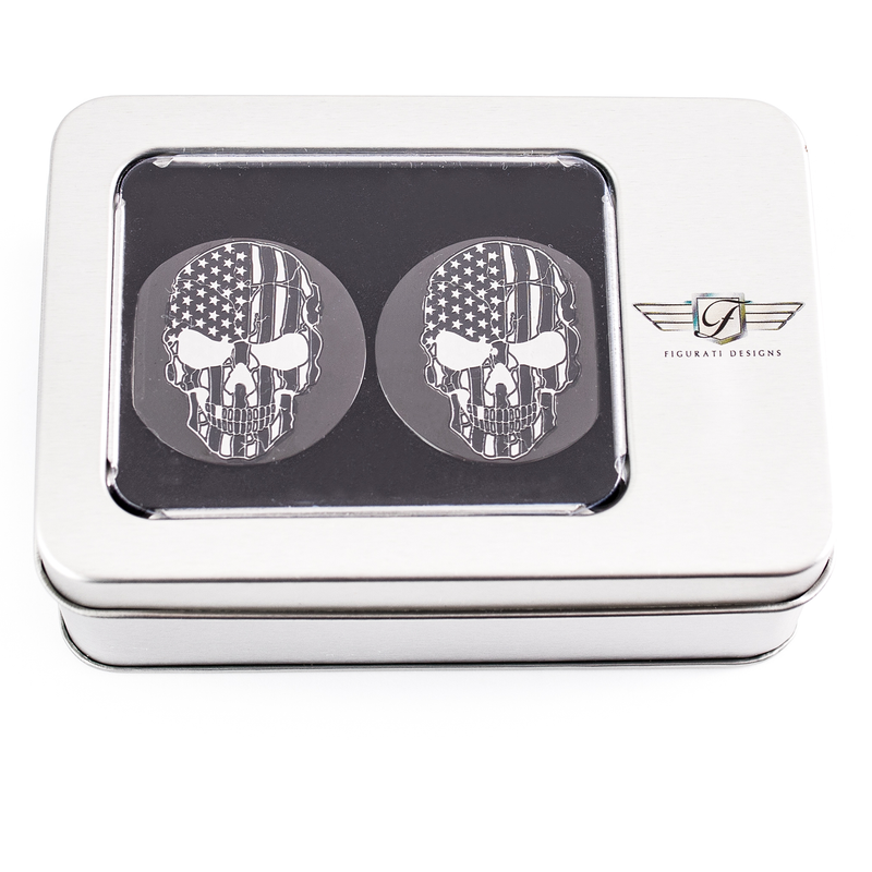 FIGURATI DESIGNS Swing Arm Covers - Contrast Cut - American Flag Skull - Custom - Black FD28-BKSKULL-CC