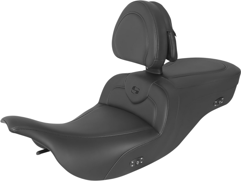 SADDLEMEN Heated RoadSofa™ Seat - With Backrest - Black W/Black Stitching - Touring '97-'07