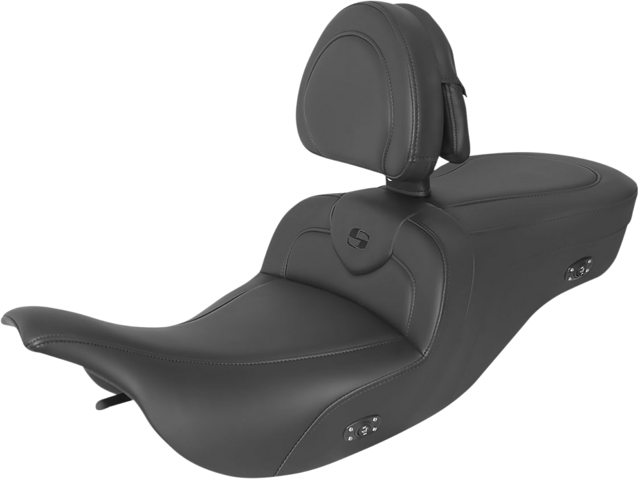 SADDLEMEN Heated RoadSofa* Seat - With Backrest - Black W/Black Stitching - '97-'07 TOURING