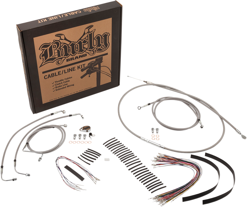 BURLY BRAND Handlebar Cable/Brake Line Kit - Complete - 13" Ape Hanger Handlebars - Stainless Steel B30-1102