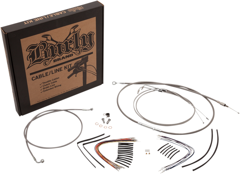 BURLY BRAND Handlebar Cable/Brake Line Kit - Complete - 14" Ape Hanger Handlebars - Stainless Steel