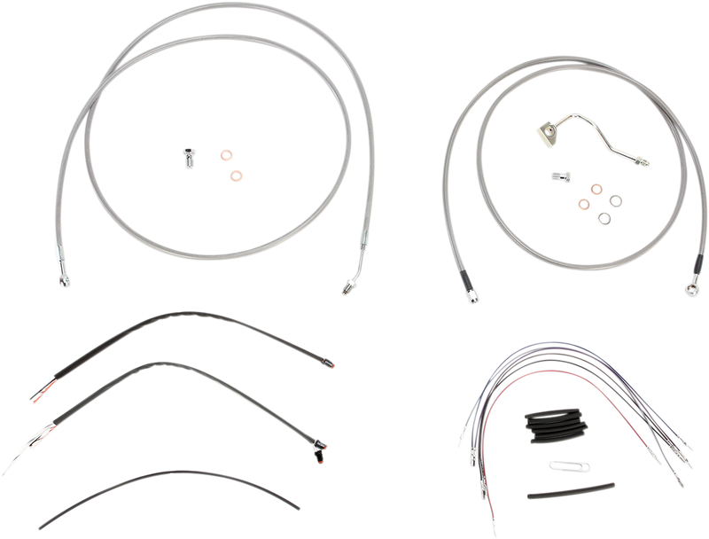 BURLY BRAND Handlebar Cable/Brake Line Kit - Complete - 15" Ape Hanger Handlebars - Stainless Steel