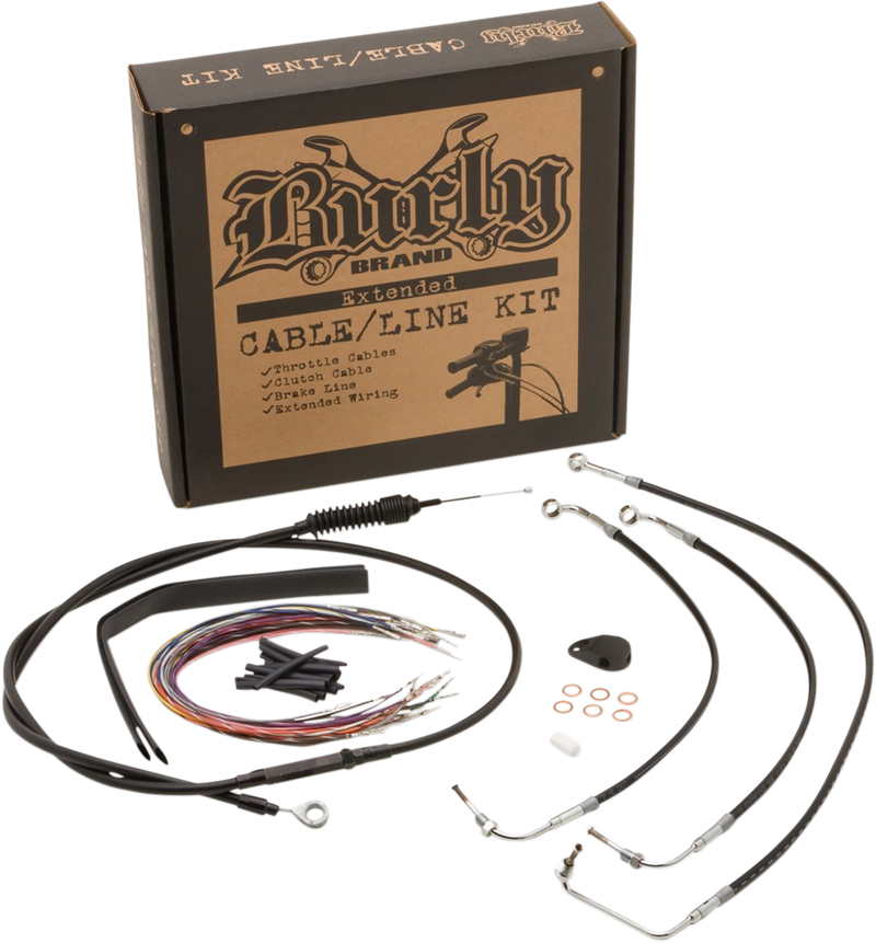 BURLY BRAND Handlebar Cable/Brake Line Kit - Complete - 13" Ape Hanger Handlebars - Stainless Steel
