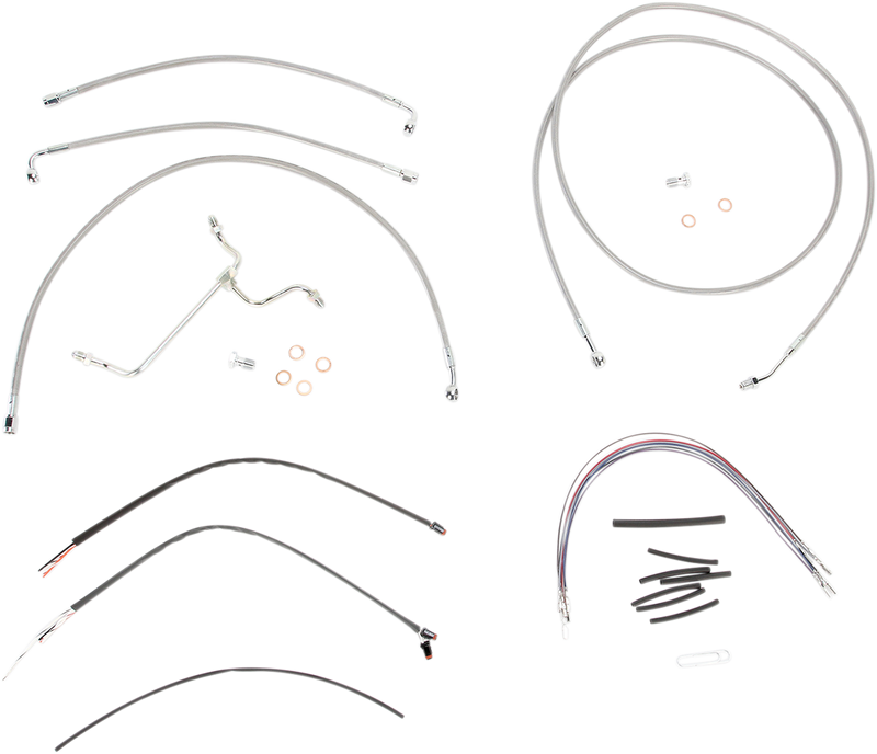 BURLY BRAND Handlebar Cable/Brake Line Kit - Complete - 15" Ape Hanger Handlebars - Stainless Steel