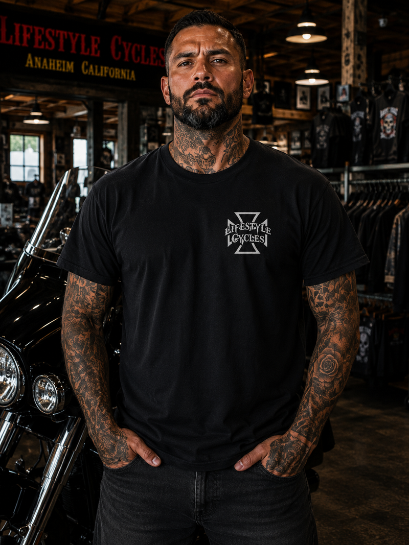 LIFESTYLE CYCLES V-Twin Mens Shirt - Black w/ Silver