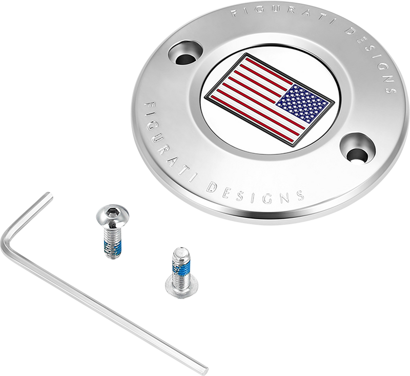 FIGURATI DESIGNS Timing Cover - 2 Hole - American Flag - Reversed - Stainless Steel FD20-TC-2H-SS
