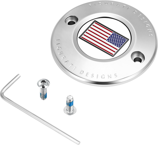 FIGURATI DESIGNS Timing Cover - 2 Hole - American Flag - Reversed - Stainless Steel FD20-TC-2H-SS