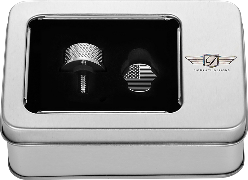 FIGURATI DESIGNS Seat Mounting Knob - Stainles Steel - Black/White American Flag - Contrast Cut FD26-SEAT KN-SS