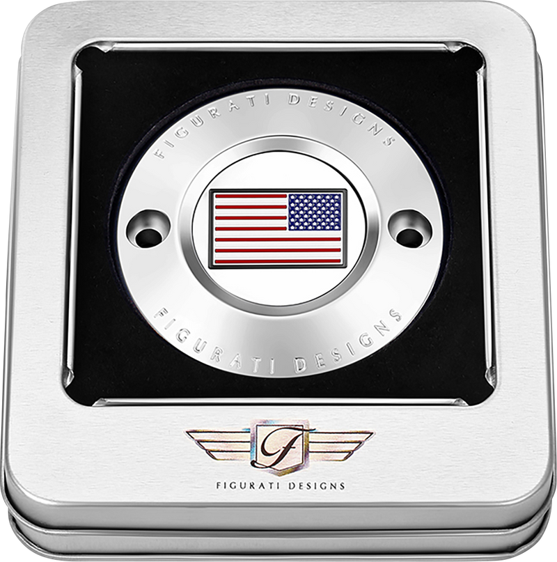 FIGURATI DESIGNS Timing Cover - 2 Hole - American Flag - Reversed - Stainless Steel FD20-TC-2H-SS