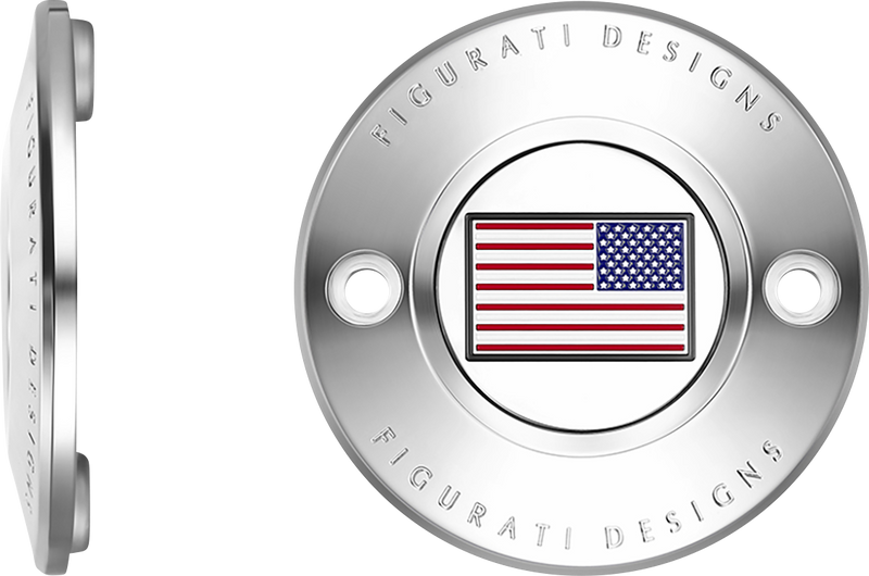FIGURATI DESIGNS Timing Cover - 2 Hole - American Flag - Reversed - Stainless Steel FD20-TC-2H-SS
