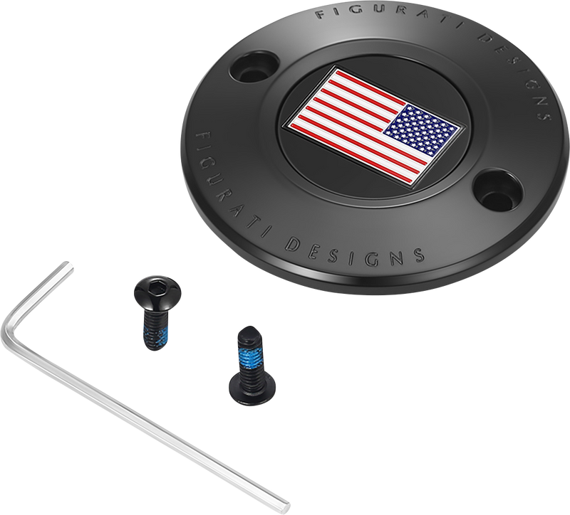 FIGURATI DESIGNS Timing Cover - 2 Hole - American Flag - Reversed - Black FD21R-TC-2H-BLK