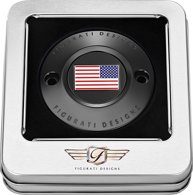 FIGURATI DESIGNS Timing Cover - 2 Hole - American Flag - Reversed - Black FD21R-TC-2H-BLK