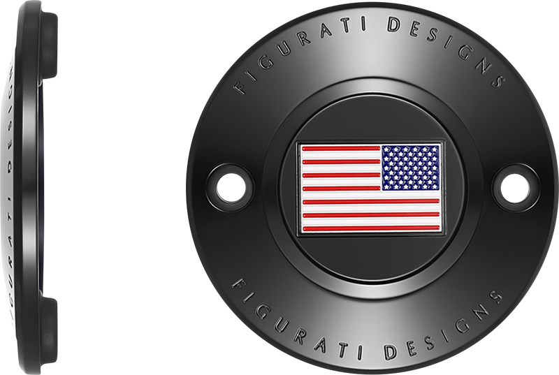 FIGURATI DESIGNS Timing Cover - 2 Hole - American Flag - Reversed - Black FD21R-TC-2H-BLK
