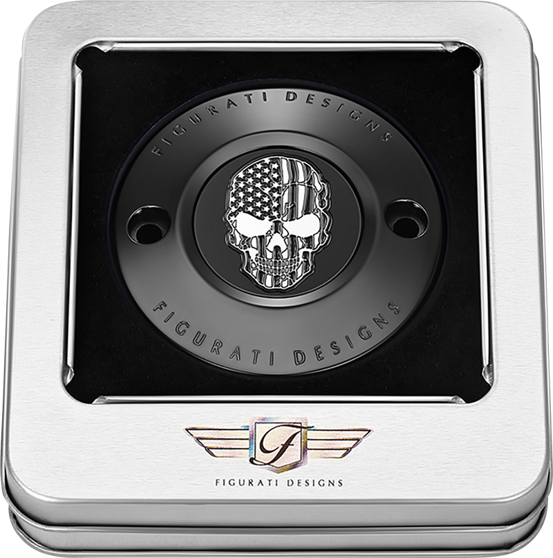 FIGURATI DESIGNS Timing Cover - 2 Hole - Skull - Contrast Cut - Black FD28-TC-2H-BLK