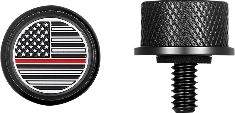 FIGURATI DESIGNS Seat Mounting Knob - Black - Red Line American Flag FD73-SEAT KN-BK